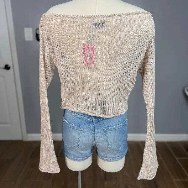 Edikted Emmie Off The Shoulder Sheer Knitted Top, Beige, M - Image 2