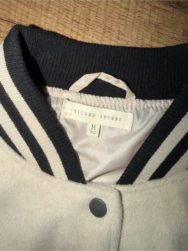 Gilded Intent Two-Tone Varsity Jacket in Cream & Black - Image 3