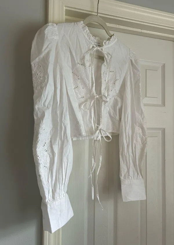 Topshop White long sleeve ruffle tie top - Image 2