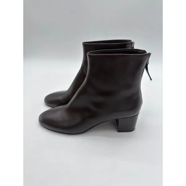Mango Claro Chocolate Brown Mini Block Heel Leather Round Toe Ankle Boots 8.5 - Image 8