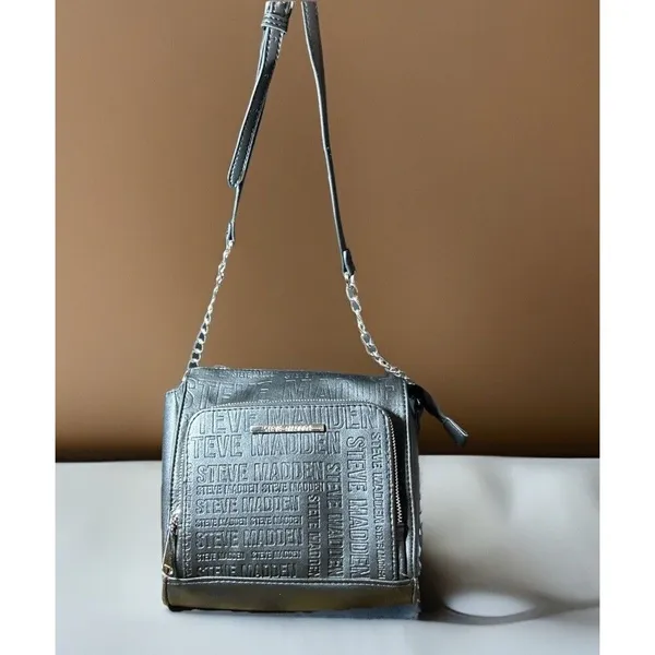 Steve Madden Black Faux Leather Crossbody Bag Purse Handbag Pocketbook W/Chain - Image 12