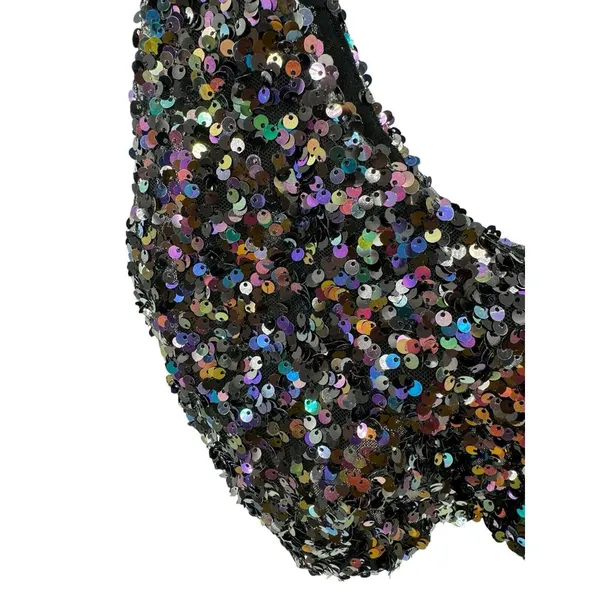 Free People Black Big Night Sequin Crop Tie Shoulder Top‎ Size Small - Image 7