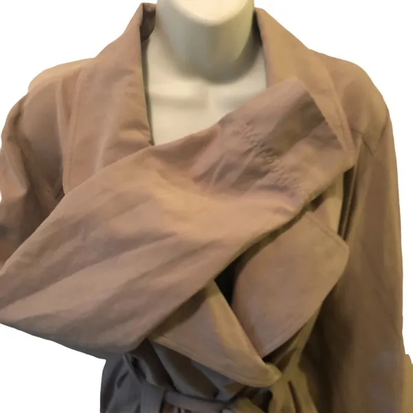 Jack by BB Dakota Belted Trench Coat Notched Collar Unlined Sz. L Taupe Academia - Image 4