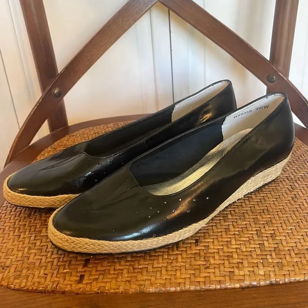 Ros Hommerson Envy black leather espadeille wedge heel 9 - Image 6