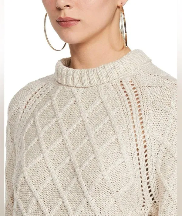 American Eagle Cable Knit Long Sleeve Cropped Sweater, Tan/Beige, Size S, EUC - Image 4