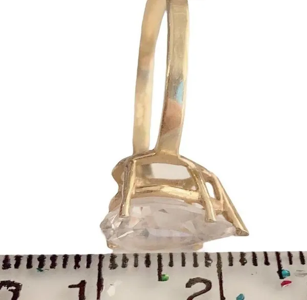 14K 14KT Yellow Gold PEAR SHAPED CZ Cubic Zirconia Engagement Gift Ring Sz 7.5 - Image 3