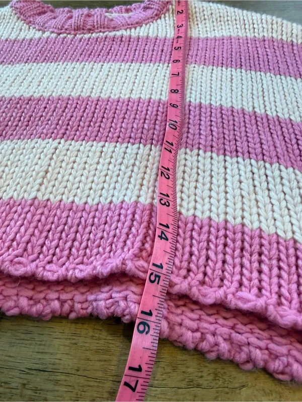 Edikted Pink and Cream Striped Cropped Crew Sweater - Image 6