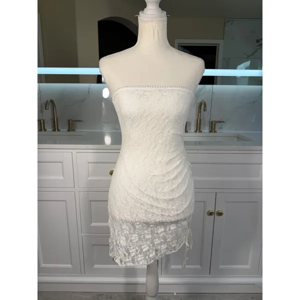 ace Tube Dress Womens Small White Ruched Strapless Bodycon Mini - Image 8