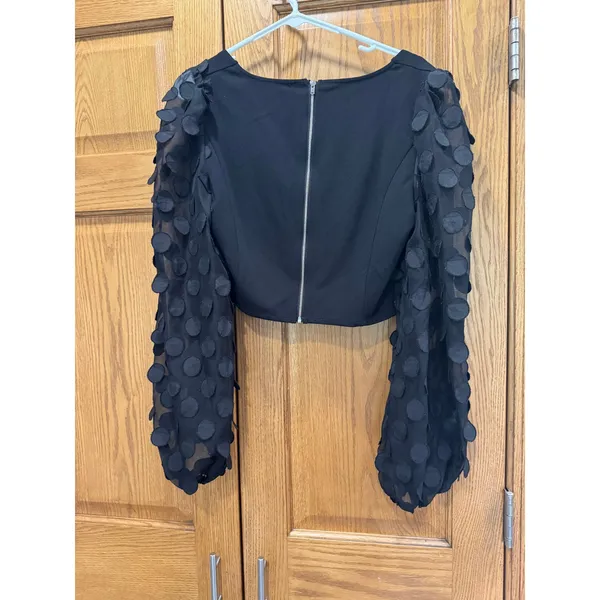 Jealous tomato black top blouse‎ with long sheer puffy sleeves - Image 3