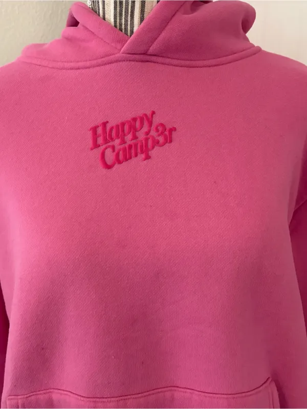 Happy camper pink raspberry puff series hoodie pullover preppy small casual infl - Image 4