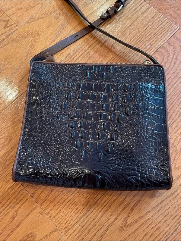 Brahmin Leopard Haircalf Crossbody Bag Croc Embossed Leather Animal Print - Image 3