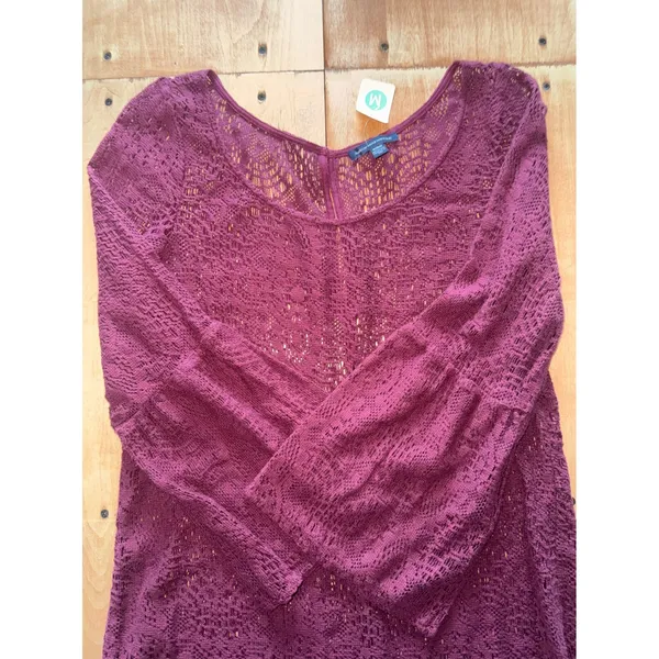 American Eagle Outfitters‎ Crochet Bell Sleeve Mini Dress Plum Purple M - Image 2