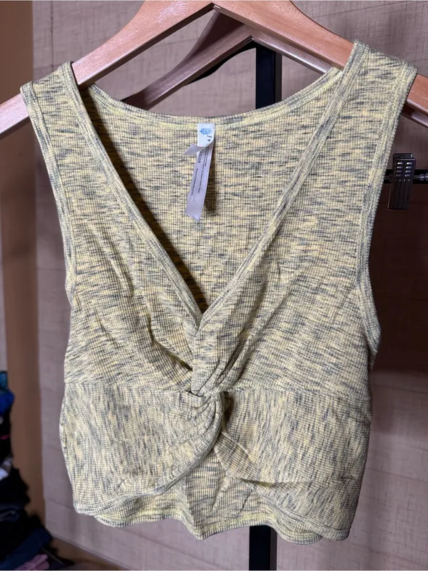 Free People Movement New Moon Knotted Front Crop Tank Sleepy Lemon Medium - Image 5