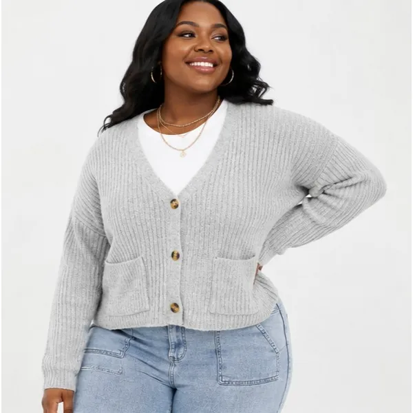 No Boundaries Womens Cardigan Sweater XL Light Grey Button Front Ribbed Casual - Image 3
