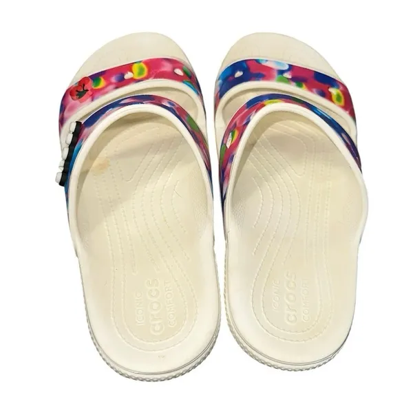 Crocs Classic Slide‎ Sandals Tie Dye Cherry Graphic Women's 9 Men's 7 - Image 11