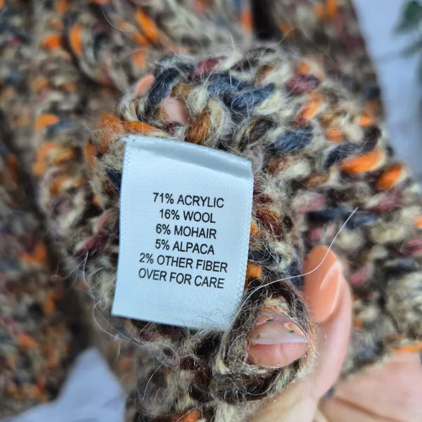 Relativity Chunky Knit Cardigan Sweater Large Mohair Alpaca Blend Brown Orange - Image 6