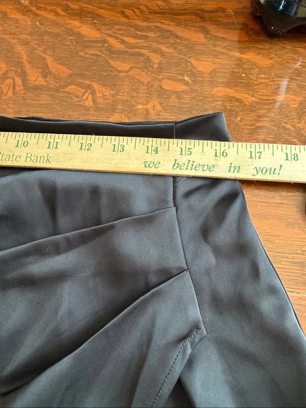 HALARA Black Satin Draped Midi Skirt faux wrap size 12 - Image 8