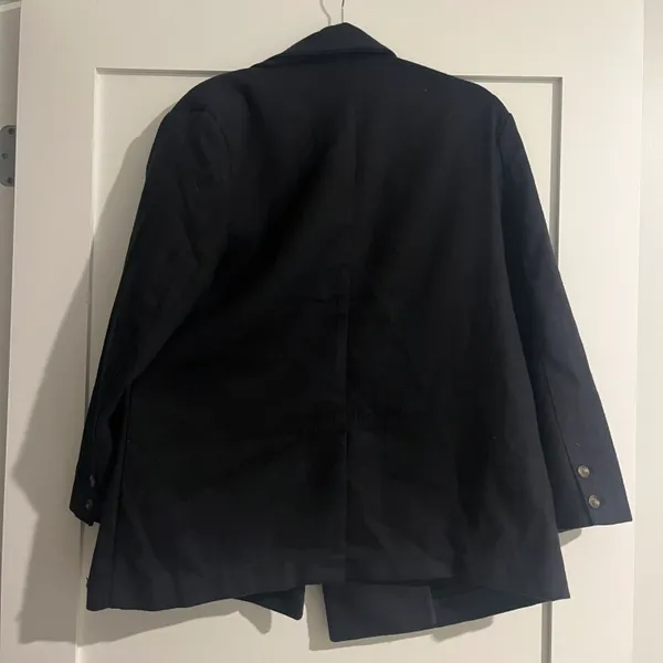 Navy Blue Double Breasted Textured Blazer Size Medium Petite - Image 3
