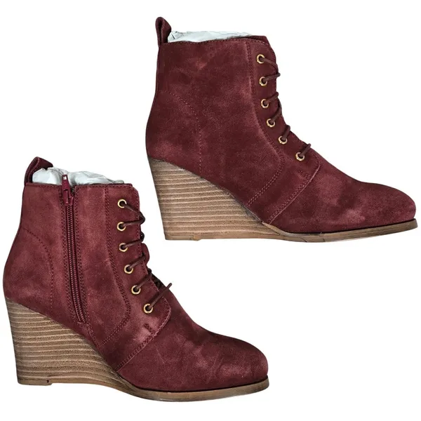 Diba Blake Suede Bootie Burgundy Lace Up Wedge Ankle Boots Women Size 8.5‎ - Image 5
