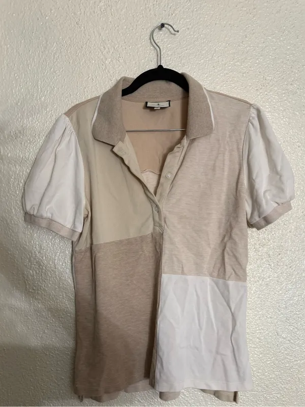 Tuckernuck Sandstone Colorblock Pique Puff Sleeve Peggy Polo Shirt Size M - Image 4