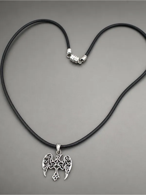 Sterling Silver Gothic Bird On Black Leather Cord - Image 5