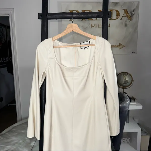 ALEXIS Vanna Ivory Cream Faux Leather Mini Dress Womens Large EUC $385 - Image 6