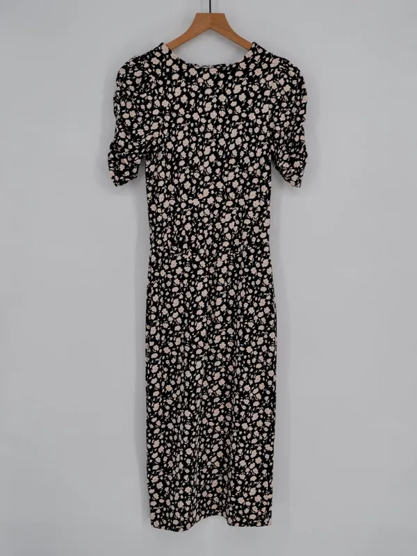 Free People Black & Cream Floral Cutout Back Midi Dress XS - Image 2