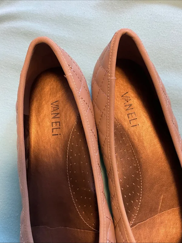 Vaneli Quilted tan or cream Ballet Flats with Black Cap Toe - Image 3