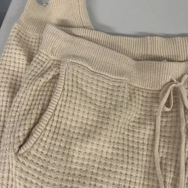 Nia Waffle Knit Stretch Joggers Cream Beige Tan Sz Large L Tall Longer Length - Image 3