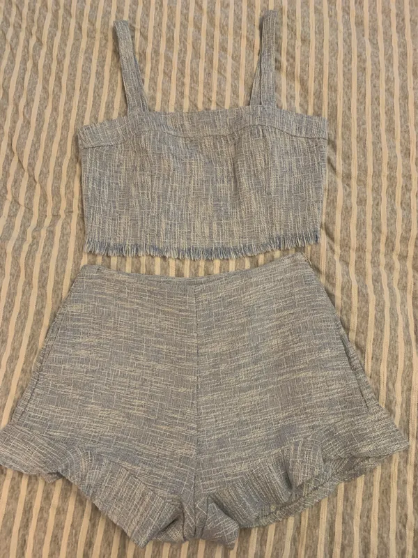 Willow Boutique Powder Blue Boucle Tweed Shorts Set - Image 3