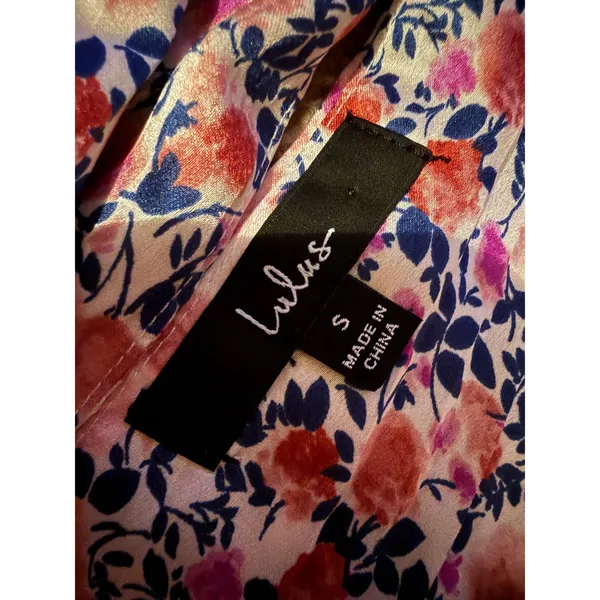 Lulus‎ Floral Babydoll Mini Dress Womens S Pink V Neck Open Back Boho Cottage - Image 4