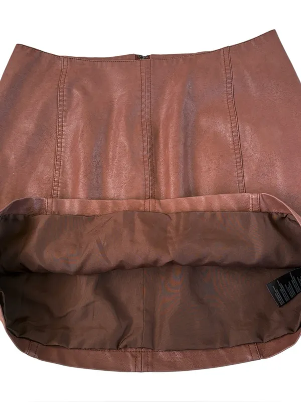 EUC Free People Modern Femme Faux Leather Skirt Cocoa Brown Size 10 - Image 6