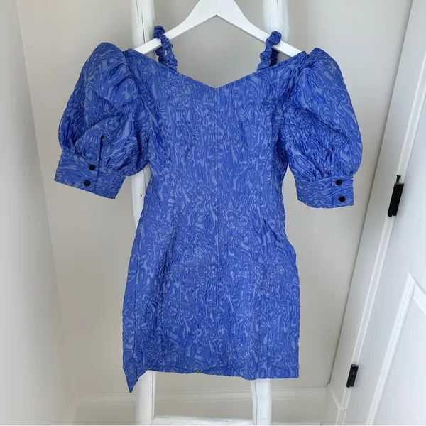 GANNI Cold-shoulder cloqué mini dress Purple Size Small - Image 5