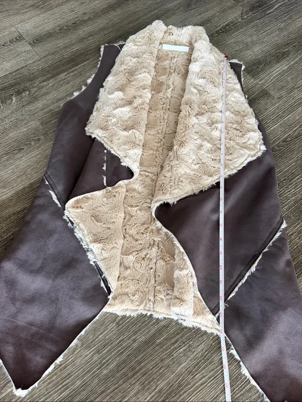 Anthropologie Brigitte Bailey faux suede fur shearling vest brown beige small NWOT - Image 7