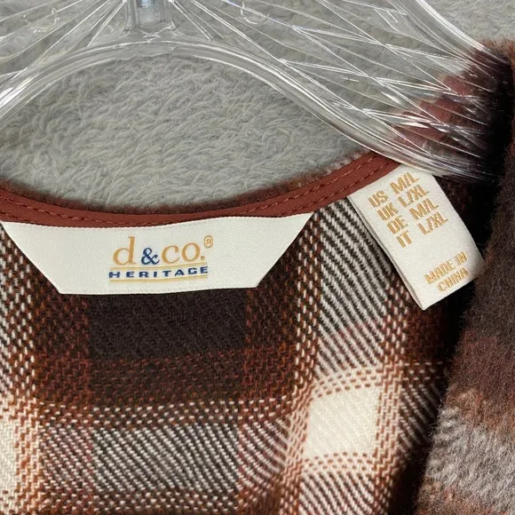 Denim & Co Heritage Plaid Cape Womens M Brown‎ White Fringe Buckle Closure - Image 6