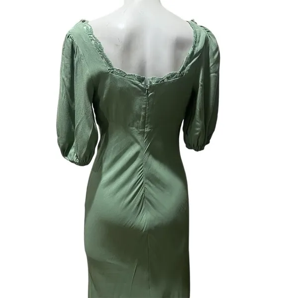 ASTR The Label Women's Green Midi Dress Size M Puff Sleeve Casual - Image 4