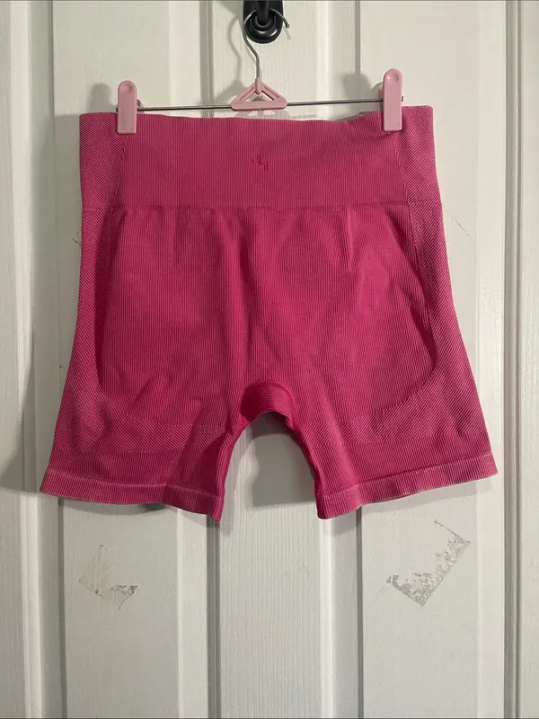JoyLab High-Waist Ribbed Hot Pink Bike Shorts - Image 3