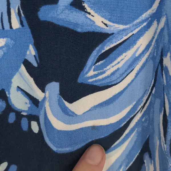 Lilly Pulitzer Blue Floral A-Line Dress XS Pink Border Ruffle Sleeve Rayon Spand - Image 11