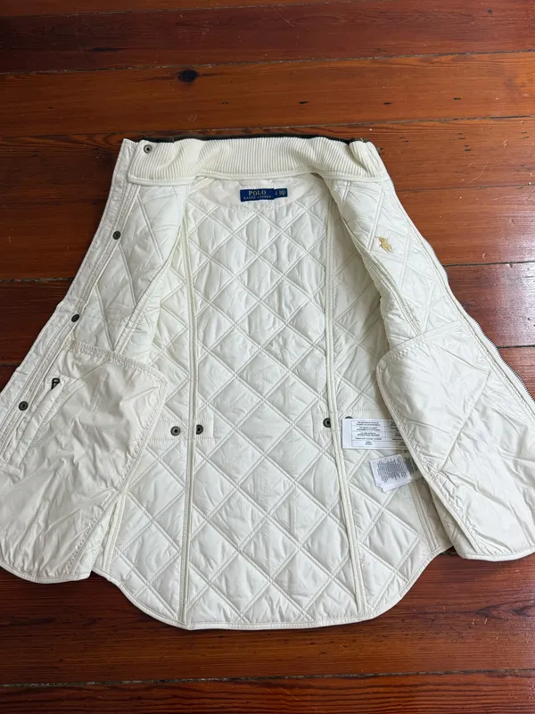 Polo Ralph Lauren White Quilted Sleeveless Stand Collar Preppy Vest Sz S 🧡🍄 - Image 12