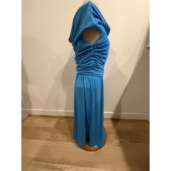 Alberta Ferretti Blue Jersey Cowl Neck Cutout Ruched Maxi Dress Sleeveless - Image 4