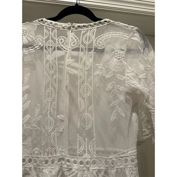 Eleter White Lace V-Neck Maxi Romper Dress Women's Boho Party Outfit Small - Image 8