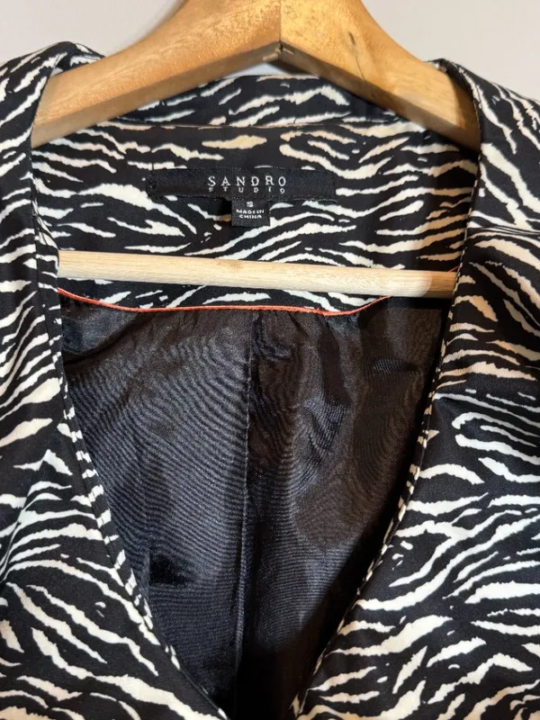 Sandro Studio Zebra Print Ruffle Jacket Women's Small Black White Designer Fun - Image 7