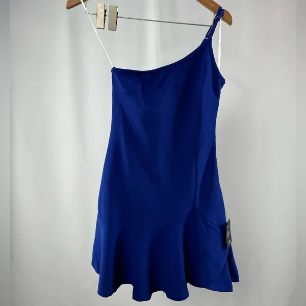 NWT Lulus‎ Glamour Goals One-Shoulder Mini Dress in Cobalt Blue Size Extra Small - Image 4