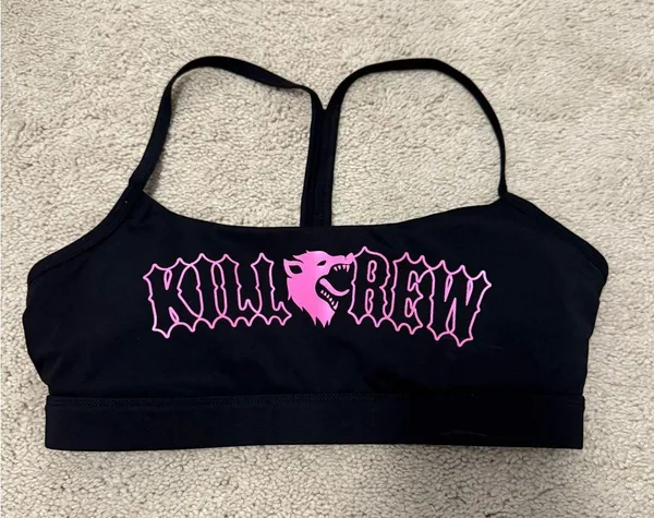 Kill Crew Black Sports Bra with Pink Logo - Image 3
