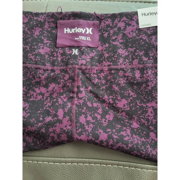 Hurley Size XL Women's Black & Purple Inside Waist Pocket Ankle Leggings NWT - Image 8
