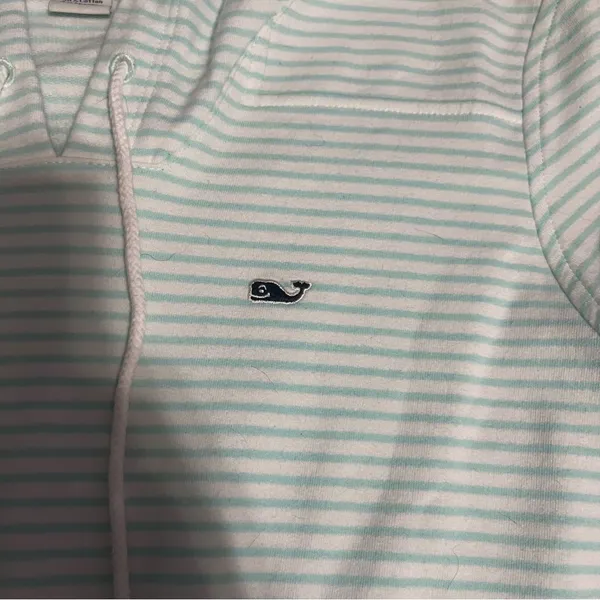 Vineyard Vines Mint Blue and White Striped Hoodie; Small - Image 3