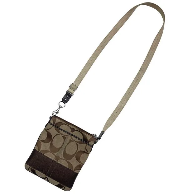Coach Brown Signature Jacquard Stripe Crossbody Bag Purse Adjustable Strap - Image 2