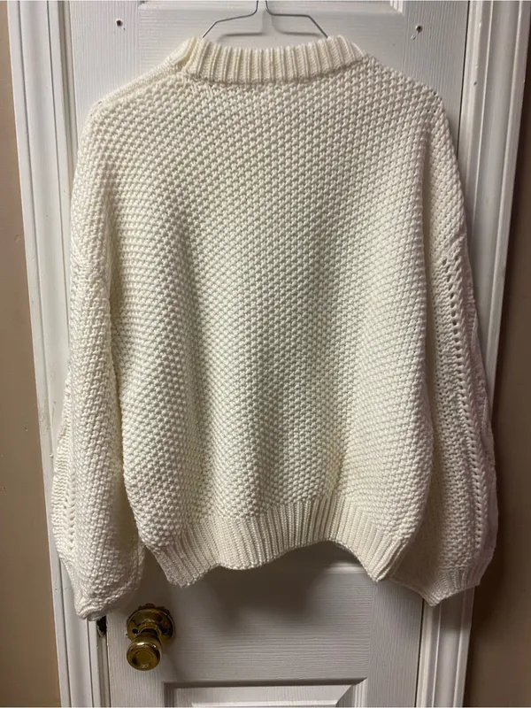 Line & Dot Cream Cable Knit Crewneck Sweater - Image 3