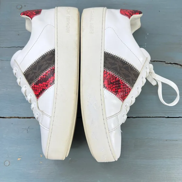 Michael Kors Poppy White Red Snakeskin Logo Platform Sneakers AN20L Womens 7.5M - Image 10