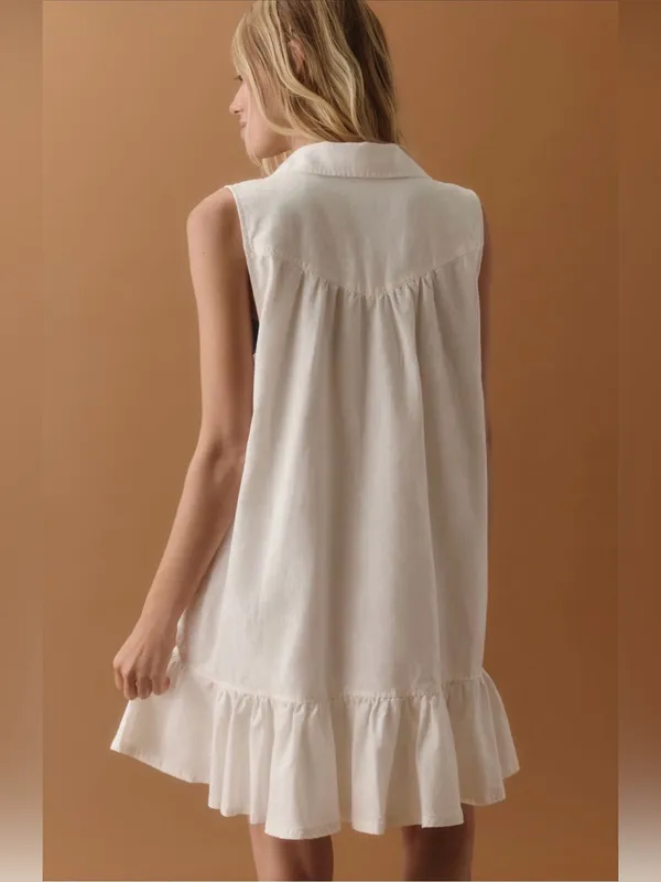 Pilcro Sleeveless V-Neck Linen Blend Flounce Mini Dress - Image 2